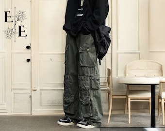 Unisex cargobyxor | Flerfickorsiga denimbyxor i överdimensionerad modell | Streetwear-modedesign | Vardagsbyxor