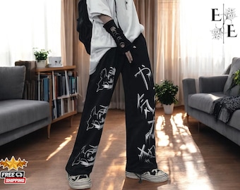 Harajuku Graphic Wide Leg Pants: Unisex Streetwear Joggers
