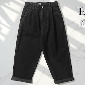 Pantalon en velours côtelé pour hommes| Pantalon droit ample | Bas décontracté à jambe large| Style streetwear doux automnal | Look cargo à rayures classiques