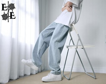 Loose Fit Denim Jeans : Unisex Streetwear Hose mit weitem Bein, lässiger Demin, bequemer Baggy Jean