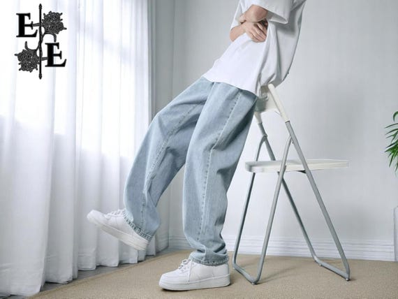 Loose Fit Denim Jeans: Unisex Wide Leg Streetwear Trousers, Casual Unisex wide-leg casual straight denim