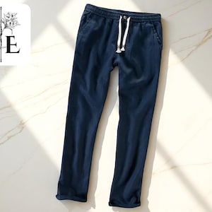 Linen Drawstring Pants Men | Loose Fit Elastic Waist Trousers | Lightweight Casual Straight Leg Bottoms | Breathable Summer Wear