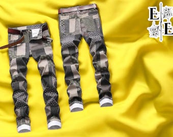 Stylish Men's Jeans | Denim Pants | Comfy Streetwear Outfit | Mens Patchwork Jean | Modern Pant