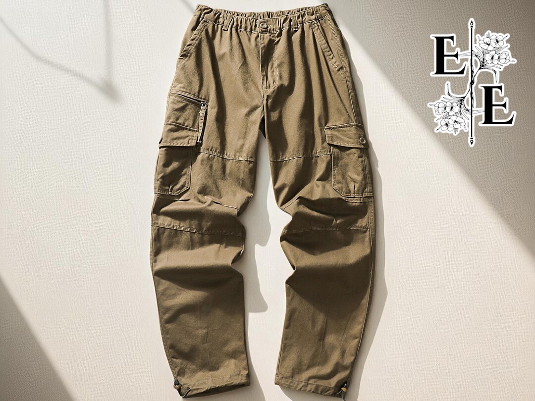 Men's Cotton Cargo Work Pants: Loose Fit Straight Leg Utility Trousers ...