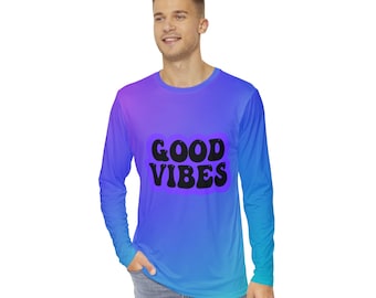 Gradient Long Sleeve Shirt, Good Vibes, Men's T-Shirt, All Over Print, Color Fading Tee