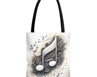 Bolso tote con estampado de notas musicales / Poliéster resistente, 3 tamaños