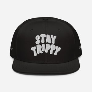 Embroidered Snapback Hat - &#39;Stay Trippy&#39; Graphic - Trendy Adjustable Cap for a Cool Vibe