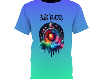Subwoofer Graphic Unisex Tee, Blue Green Gradient Music Festival Shirt