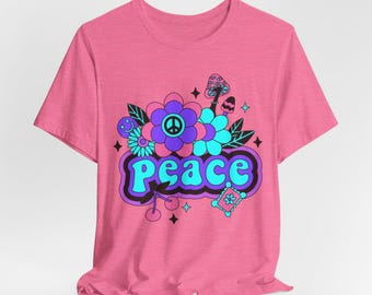 Trippy Peace Graphic Tee, Retro Hippie Festival Shirt