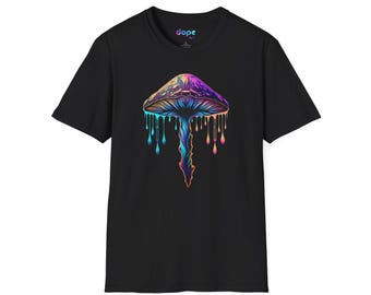 サイケデリックなキノコ柄のグラフィックTシャツ | トリッピーなボヘミアンレイブTシャツ