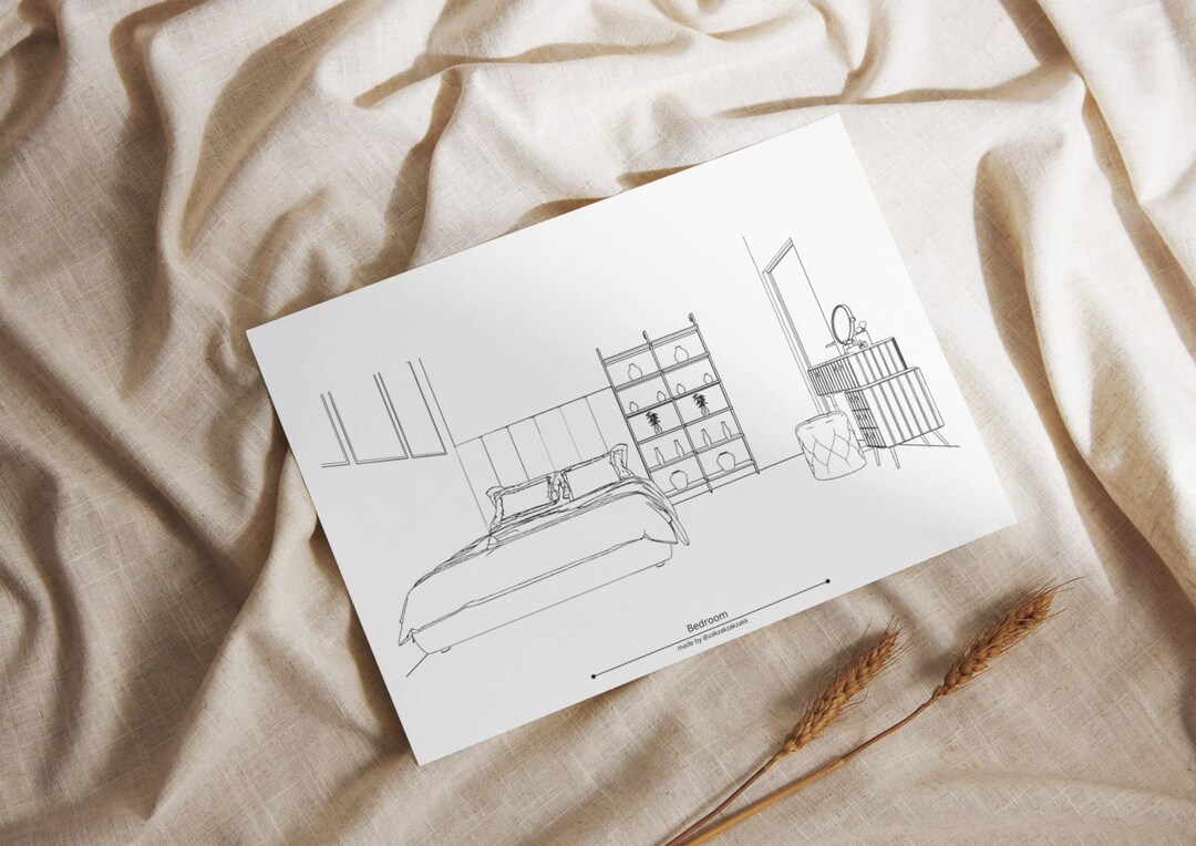 Printable Coloring Page, Interior Design Art, DIY Wall Decor, Adult ...