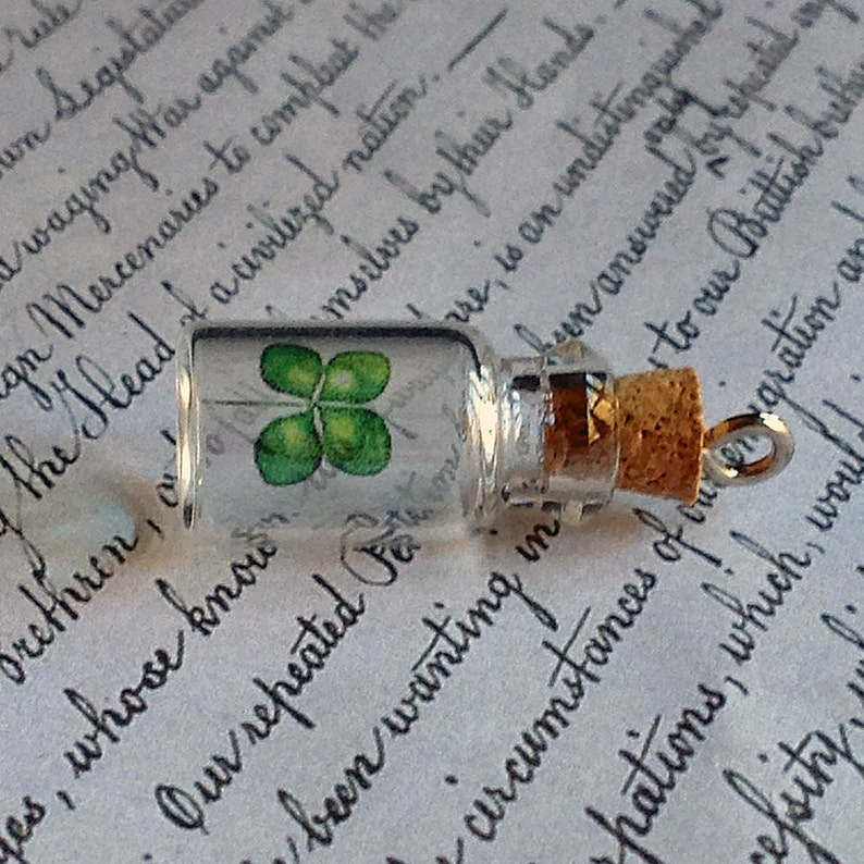 Four Leaf Clover Bottle Pendant Vial Etsy