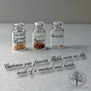 Pearl wire wrapped Mustard seed bottle with bible verse, personalized verse jewelry, Small message bottle pendant