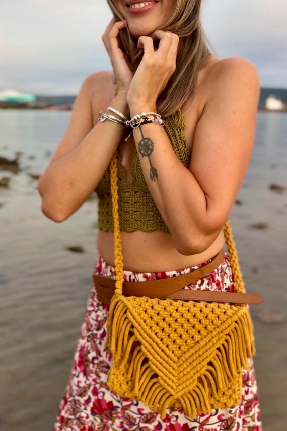 Boho Crossbody Bag, Fringe Macrame Purse