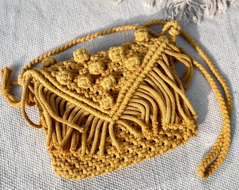 Handmade Macrame Crossbody Bag, Boho Woven Cotton Purse