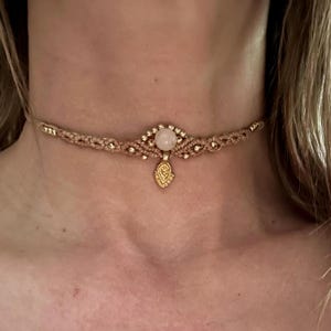Crystal Choker, gold choker necklace, stone necklace, hippie necklace, boho choker, macrame necklace oriental