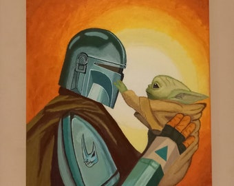 Mandolorian & Grogu canvas painting