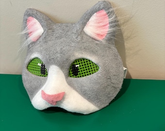 Gray and White Cat Therian Mask