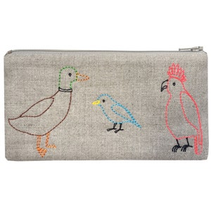 Bolsa de pájaros, bolsa de cremallera de lino bordado, pájaros del mundo, cacatúa, ánade real, pájaro azul, pato, búho [Envío gratis]