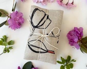 Floral Lavender Sachet Bundle for Drawers and Closets, Minimal Black Floral, Embroidered Linen [Free Shipping]