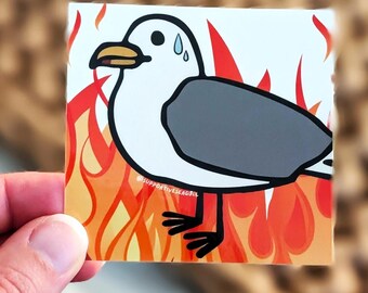 Funny Seagull Vinyl Sticker: "Trash Fire" Laptop Decal