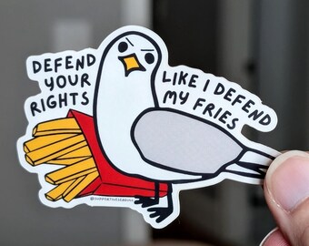Supportive Seagull Sticker: Defend Your Rights, Funny Laptop Decal