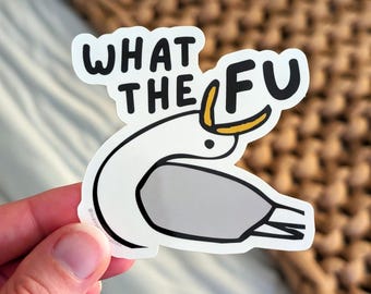 Funny Seagull Sticker: WTF Glossy Vinyl Decal