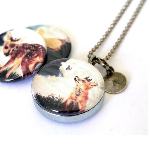 Red Fox Necklace, Woodland Animals, Fox Jewelry, Fox Locket, Baby Deer Locket, Rabbit Art, Fox Art Jewelry by Polarity,and Melissa Nucera