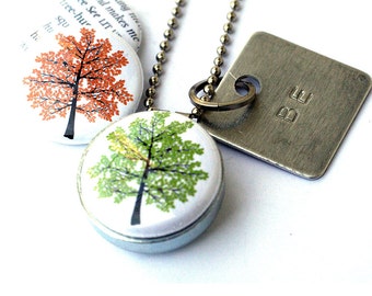 Treehugger TREE Locket Necklace -  Magnetic Necklace, Stamped Jewelry, Be Jewelry, Autumn Tree, Spring Tree, Green by Polarity, Eco Friendly