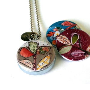 Colorful Floral Jewelry, Floral Locket Necklace, Collage Flower Art, Magnetic 3 in 1 Lockets, Gift for Her, Bold, Colorful Flower Necklace image 3