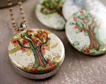 Four Seasons Tree of Life Locket | Magnetic, 4 in 1 Set - Spring, Summer, Autumn, Winter | Recycled Steel | Polarity | Jessica Doyle Artwork