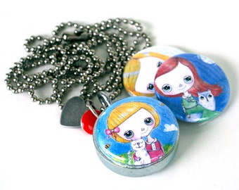 Little Girl Locket Necklace, Angel Locket Necklace, Girls Art Locket Pendant, Gifts for Girls, Art Jewelry by LittleNore and Polarity