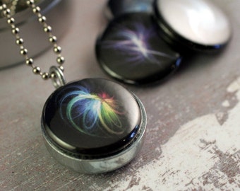 Fractal Art Locket Necklace - Mini Recycled Magnetic Locket By Diaspora and Polarity