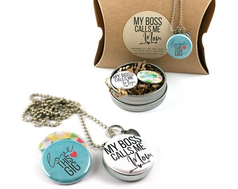 Mom Boss Necklace • Mom Boss Jewelry • Mom Boss Locket • Gift for Mom • Mom Locket • New Mom Gift • Custom Initial • Switchable Lids •