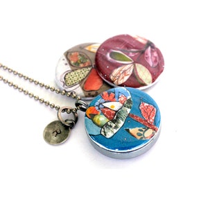 Colorful Floral Jewelry, Floral Locket Necklace, Collage Flower Art, Magnetic 3 in 1 Lockets, Gift for Her, Bold, Colorful Flower Necklace image 1
