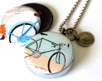 Bicycle Jewelry, Bicycle Locket Necklace, Cyclist Gift, Recycled Steel, Magnetic 3 in 1, Unisex Bicycle Jewelry, Personalized, Bicycle Art