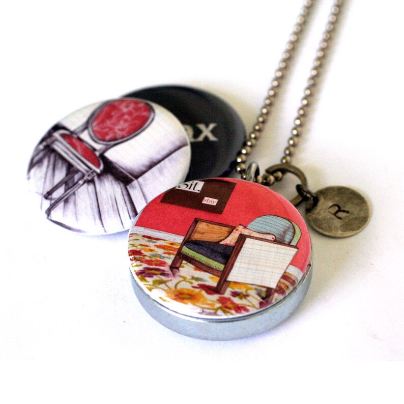 Relax Locket Necklace Chair Collage Art Wonderful Gift To Encourage Relaxation Magnetic 3 Pendant Set Jennifer Johansson Art Polarity