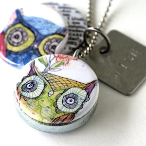 Owl Jewelry, Owl Locket Necklace, Owl Art Locket, Art Locket Necklace, Stamped Necklace, Owl Lover Gift, Owl Art Picture Locket, Corid image 1