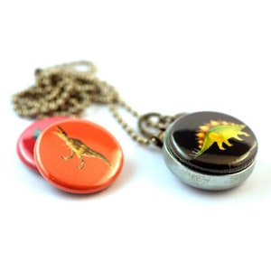 Dinosaur Locket Necklace • Dinosaur Gift • Back to School Confidence Builder • Holds a Picture • 3 Interchangeable Lids • Polarity Lockets