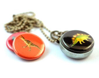 Dinosaur Locket Necklace • Dinosaur Gift • Back to School Confidence Builder • Holds a Picture • 3 Interchangeable Lids • Polarity Lockets