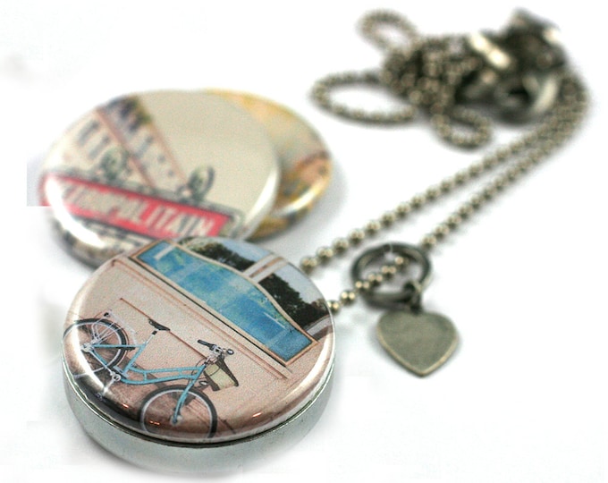 PARIS France Locket Necklace • Paris Photography Jewelry • Travel Necklace • Paris Gift • Bicycle • Eiffel Tower • 3 in 1 Magnetic Jewelry
