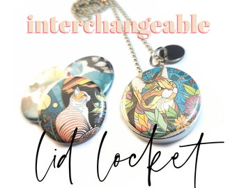 Cat Jewelry for Cat Lover • Cat Mom Gift • Cat Art Locket Necklace • Cat Locket • Cat Jewelry  • 4 in 1 Recycled Interchangeable Locket