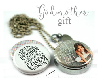 Godmother Gift • Godmother Locket Necklace • Godchild Photo • Godmother Jewelry • Interchangeable Lids • Stamped Heart Charm • God Mother