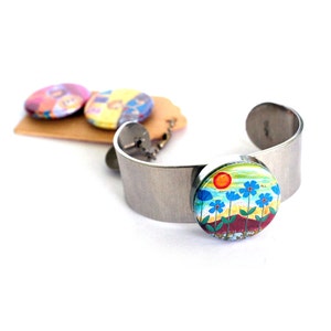 Meditation Bracelet, Yoga Bracelet, Adjustable, Metal Cuff Bracelet, Recycled Steel, Soulful Jewelry, Magnetic, Polarity, Artist Lori Portka image 4