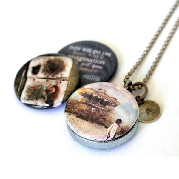 Fantasy Jewelry, Fantasy Necklace, Fantasy Locket, Surreal Art Locket, Imagination Quote, 3 Necklaces in 1, Holds a Picture, Magnetic