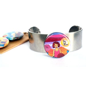 Meditation Bracelet, Yoga Bracelet, Adjustable, Metal Cuff Bracelet, Recycled Steel, Soulful Jewelry, Magnetic, Polarity, Artist Lori Portka image 2