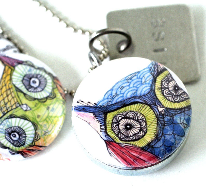 Owl Jewelry, Owl Locket Necklace, Owl Art Locket, Art Locket Necklace, Stamped Necklace, Owl Lover Gift, Owl Art Picture Locket, Corid image 2