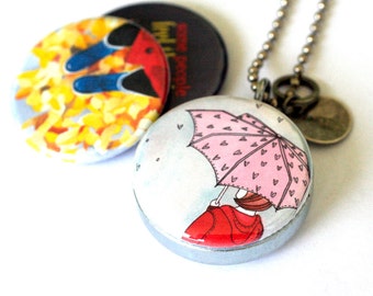 RAINY DAY Jewelry, Rain Locket Necklace, Portland, Seattle, Magnetic Set, Custom Stamped Initial Jewelry, Umbrella, Michele Maule, Polarity