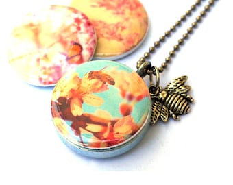 Bee Locket Necklace - Butterfly, Charm, Dangle Locket - Magnetic and Recycled by Polarity and Myan Soffia