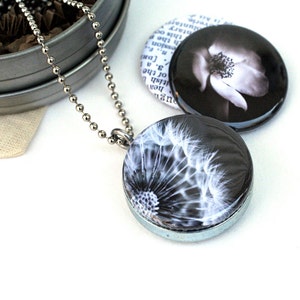 Dandelion Locket Necklace, Black and White Locket, Photography Locket, Dream Locket, Grandmother Gift, Eco Friendly, Polarity, Houseof6Cats image 1